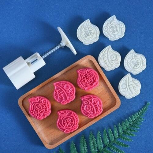 50g Chinese Style Hand-pressed Peach-shaped Moon Cake Mold Flower Pastry Mold and Steamed Bun Printing Tool Kitchen Tools