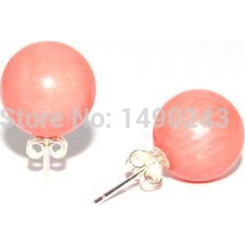 10mm Pink Natural Round Coral Earring With 925 Sterling Silver Stud