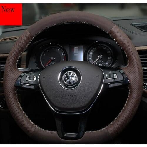 Hand-stitched Leather Suede Car Steering Wheel Cover for Volkswagen Tiguan L Sharan Touareg Teramont Car Accessories