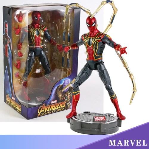 Marvels Spider-Man 14-Inch Action Figure Avengers Infinity War Iron Spiderman Can Luminous Toy Birthday Gift Luminous Base