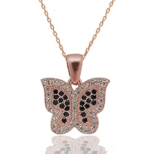 Silver Butterfly Rose Necklace