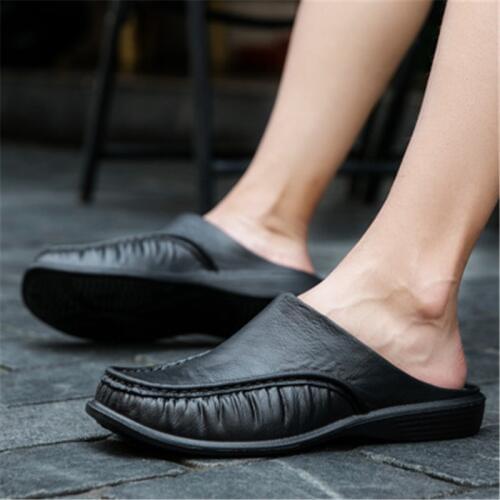 Big Size 40-47 New Summer Thick Bottom PU Leather Beach Slippers Mens Comfortable Breathable Light Shoes Male Round toe Slides