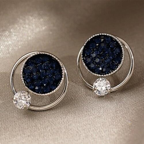 New Korean fashion blue rhinestones high-end sense of cold wind net celebrity temperament female earrings wholesale