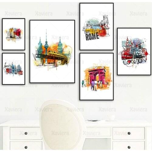 Nordic Abstract Graffiti Canvas Painting Travel City Rome London Poster Art Picture Home Decoration Living Room Frameless Mural
