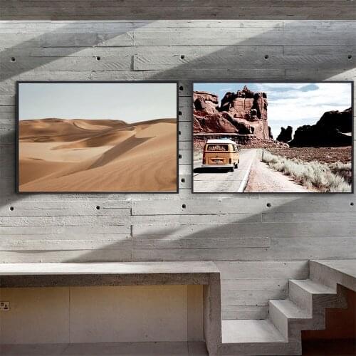 Modern Desert Photography Blue Sky Fashion Gobi Bus Poster Canvas Painting Natural Art Print Wall Picture Living Room Home Decor