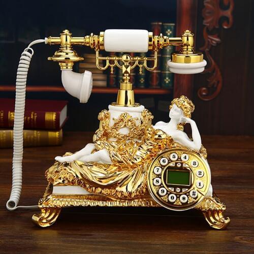 Vintage Golden Sleeping Lady Landline Phone, Corded Retro Telephone with Button Dial, Caller ID, Calendar, Hands-free for Home