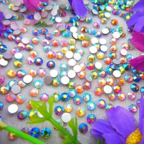 Glass Crystal Nonhotfix AB colors 10 Sizes SS3-SS30 flat back round shape rhinestone beads Glue on nail art accessories