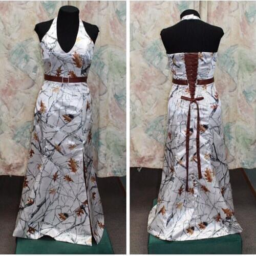 Halter Camo White Real Tree Mermaid Wedding Dress Split Front Formal Wedding Wear 2019 Brides Garden Long Vestidos De Marriage