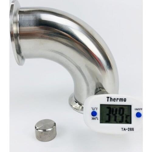 Free Shipping 1.5"(38mm) 90 degree Pipe Bend With Thermowell Nipple And Plug , Tri-clamp Connection Elbow Pipe Fitting,SS304