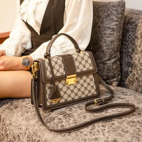 Genuine Leather Women Shells 2021 New Fashion Vintage Prints Crossbody Bag Ladies Designer Purses and Handbags Bolsos Para Mujer