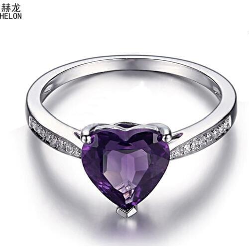 Heart Cut 8x8mm 1.6ct Genuine Amethyst Sterling Silver 925 Natural Diamonds Engagement Wedding Women Trendy Fine Jewelry Ring