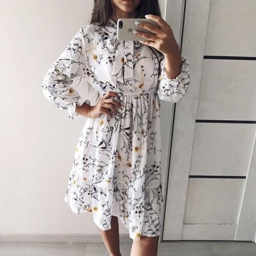 2021 Spring Dress Women Long Sleeve Vintage Dress Chiffon Shirt Vestidos For Ladies Casual Floral Midi Autumn Dresses Polka Dot