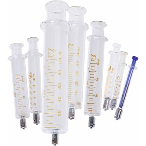 1/2/5/10/30/50/100ML Glass Syringe Luer Lock Head Reusable Glass Injector Syringe