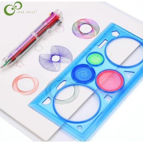 1 Pc Spirograph Geometric Ruler + 1 Pc 6 Colors Ballpoint Pen Drawing Painting Toys for Children Educational Toy Spirographs GYH