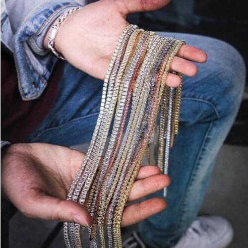 2021 Wholesale High Quality Bling Cubic Zirconia Hip Hop Men Boy Jewelry Iced Out 1 Row Thin 3mm CZ Tennis Chain Choker Necklace