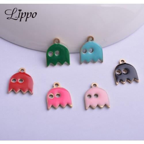 30pcs 10*12mm Copper Both Side Enamelled Halloween ghost Charms Pink Red Small Enamel Cute Doll Pendant