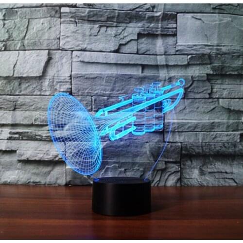 3D LED Night Light Wonderful Musical Instruments instrument Trumpet Horn with 7 Colors Light for Home Decoration Lamp Amazing