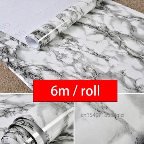6Meter Waterproof Wallpaper Decorative Marble Contact Paper Countertops Roll for Counter Top Covers Cabinets Kitchen Furniture