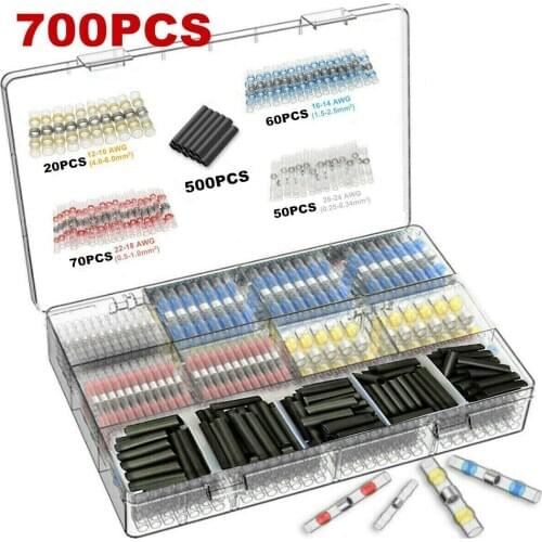 700PCS) 200PCS Waterproof Heat Shrink Solder Seal Sleeve Butt Wire Connectors Kits + 500PCS Heat Shrink Tube Fast Connect
