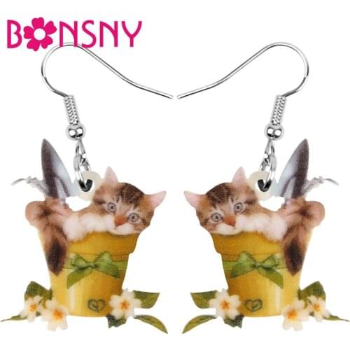 Bonsny Acrylic Norwegian Forest Cat Earrings Animal Drop Dangle Jewelry For Women Girl Kid Lover Charm Decoration Gift Accessory