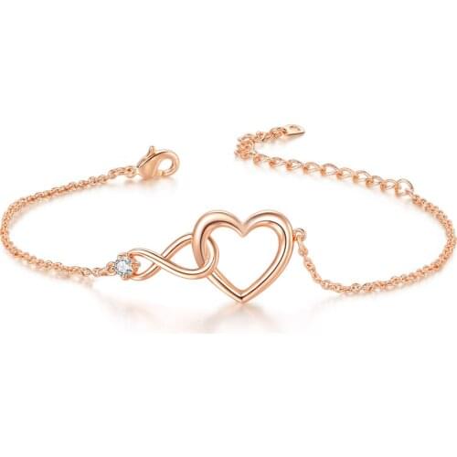Cute Heart Charms Bracelets Bangles For Women Korean Style Crystal Rose Gold Friendship Bracelets Gift For Girls Jewelry H058