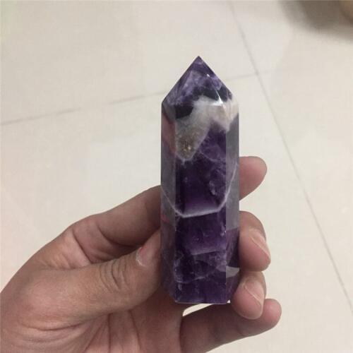 Chakra single terminated natural dream amethyst crystal wand reiki healing chevron gemstone meditation tower point as gift