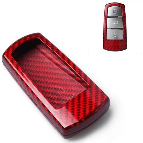 Car Real Carbon Fiber Remote Key Cover Case Red Shell For Volkswagen CC 2009-2012 & Passat B6 2006-2010