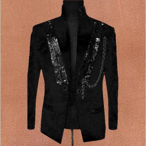 Black Red Clothes Men Suits Designs Masculino Homme Terno Stage Costumes For Singers Jackets Men Sequins Blazer Dance Star Style