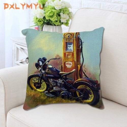 Vintage Classic Motorcycle Poster Decorative Cushion Cover For Sofa Seat Car Home Decor Retro Motorbike Throw Pillow Cover 45x45