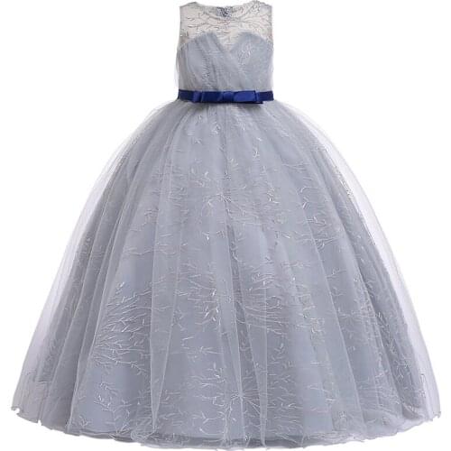 4-14 Years Teenage Kids Flower Dresses For Girls Lace Long Wedding Evening Dress Kids Pageant Princess Elegant Party Dress