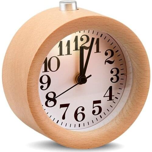 Classic Round Wooden Alarm Clock With Arabic Numerals Clock Large Face Alarm Clock with Night Light Ceiling Clocks Display Time