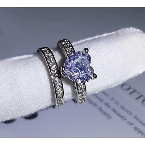 2020 New Stackable Heart-shaped AAAA Zircon Women 925 Silver Ring Wedding Luxury Jewelry Shiny Jewelry Wedding Rings