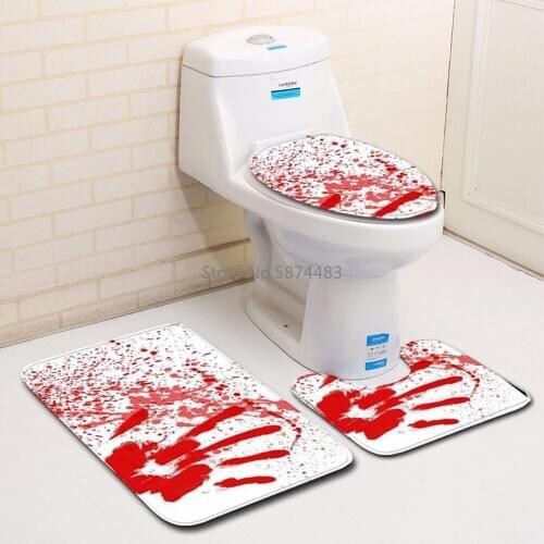 Bath Rugs Blood Handprint Bathroom Toilet Three Piece Floor Mat Happy Halloween Door Mat Bathroom Carpet