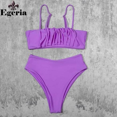 Bandeau push up swimsuit women Sexy solid fold bikini set High waist swimwear women Sport bathing suit Vintage beachwear