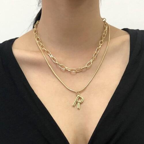 LanMiLa New 2021 Fashion Letter T pearl Pendant Layered Chains Link Chain Necklace For Women Jewelry