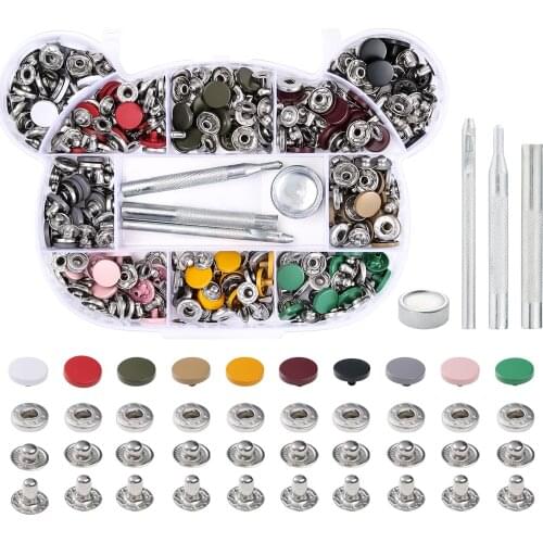 Metal Snap Fasteners, 14 Colors Snap Fasteners with 4 Pieces Fixing Tools,Used in Leather Craft, DIY Craft,Overalls,Jacket ,Bag