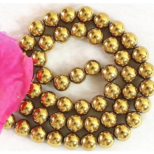Fashion trendy gold-color hematite stone 4mm 6mm 8mm 10mm 12mm charms round beads loose diy Jewelry B194