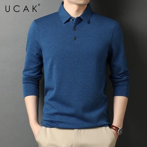 UCAK Brand Classic Turn-down Collar Solid Color T Shirt Men Clothes Autumn New Casual Streetwear Long Sleeve T-Shirt Homme U5755