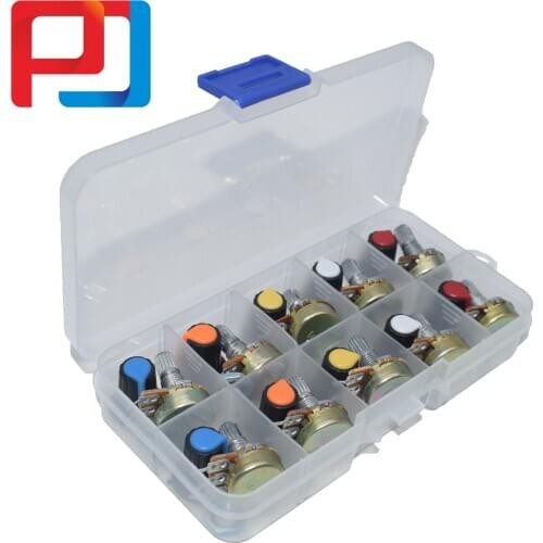 WH148 Potentiometer Kit B1K 2K 5K 10K 20K 50K 100K 500K 1M 15mm Linear Taper Rotary Potentiometer Resistor Set 3pin With Cap