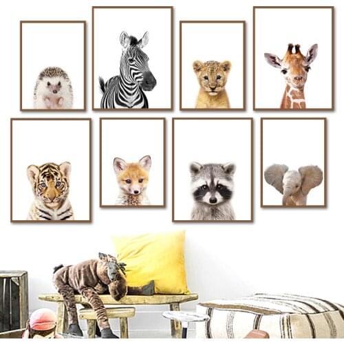 Zebra Lion Tiger Giraffe Raccoon Elephant Fox Wall Art Canvas Painting Nordic Posters And Prints Wall Pictures Kids Room Decor