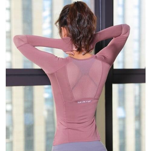 2021 New Blue Black Rose Sports Tops Gym Women Fitness T Shirt Woman Long Sleeve Yoga Top Mesh Womens Gym Tops Sport Wear Women