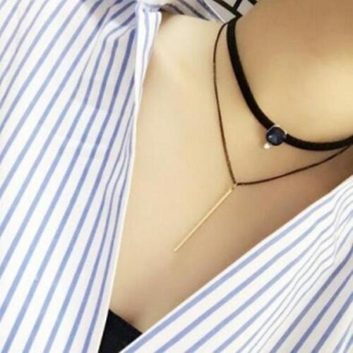 Big Double Imitation Gemstone Clavicle Chain Tassel Leather Necklace Collar Collar Rhinestones Vertical Strip Necklace Jewelry