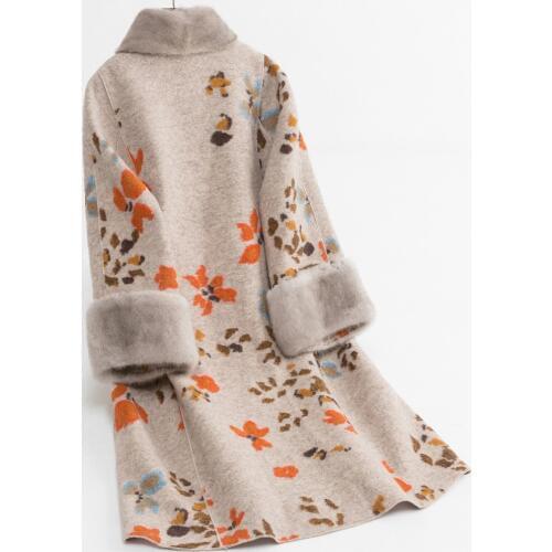 Real Sheep Shearling Coat Female Mink Fur Collar Wool Coats Winter Jacket Women Korean Long Jackets Veste Femme MY