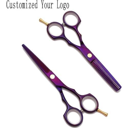 5.5" 16cm C1104 Customized Logo JP 440C Purple Professional Hairdressing Scissors Cutting Scissors Thinning Shears Hair Scissors