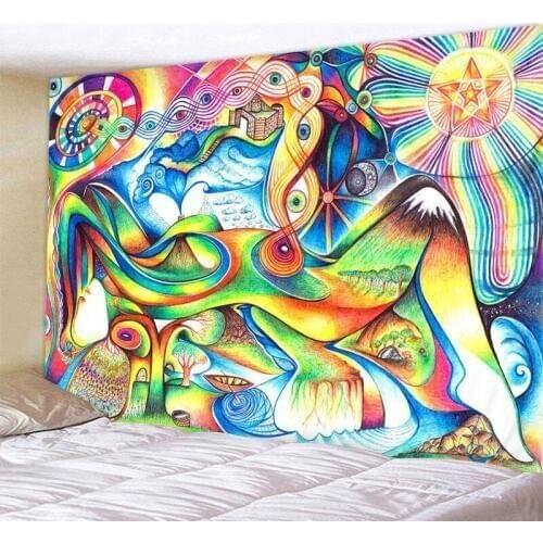 Psychedelic Bohemian Mandala Printed Polyester Tapestry Wall Hanging For Decorate Home Living Room Bedroom Office 6 Sizes