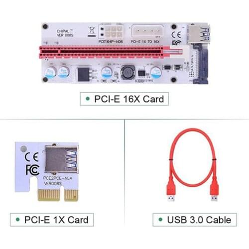 10PCS VER008S Molex 4Pin SATA 6PIN PCIE PCI-E PCI Express Riser Card 008S Adapter 1X to 16X USB3.0 Extender Mining Miner