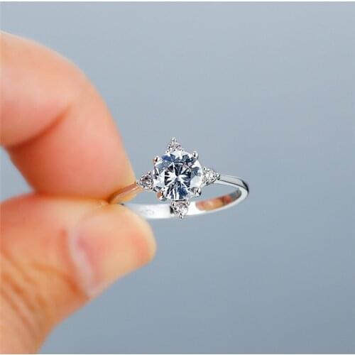Luxury Female White Zircon Stone Ring Simple Silver Color Wedding Ring Minimalist Round Thin Engagement Rings For Women