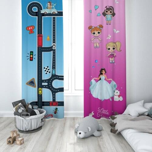 Curtains Children 3D Printed Decorative Items Home Childrens Room Blue Pink Princess Traffic Lamp Model 1402