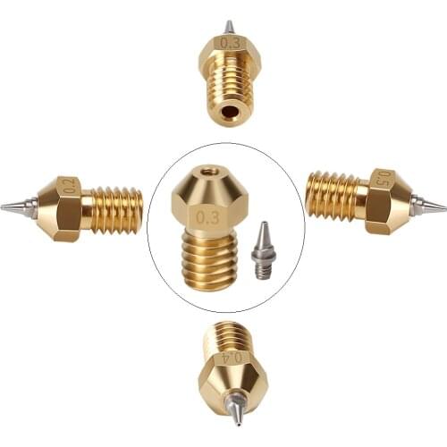 Mega 3D Printer E3D Nozzle V6 V5 Brass Nozzles M6 Thread 0.2 0.3 0.4 0.5mm Removable Stainless Steel Tipsfor 1.75mm Filament