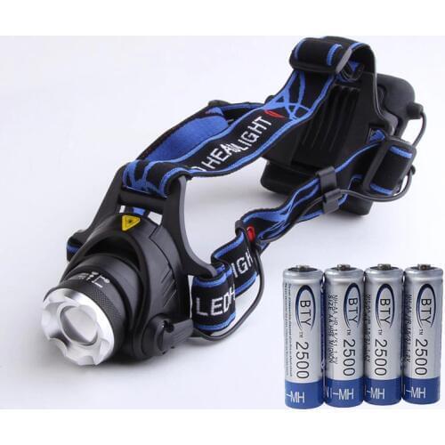 Waterproof XM-L T6 LED Headlight Head Lamp Zoom Headlamp + 4 x 2500mAh 1.2V AA Ni-MH Rechargeable Battery